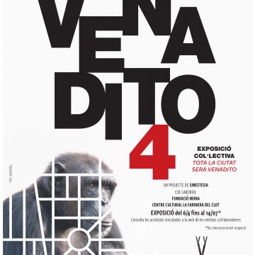 cartell 4ra edició biennal Venadito amb el nom biennal i rostre ximpanzé darrere línies